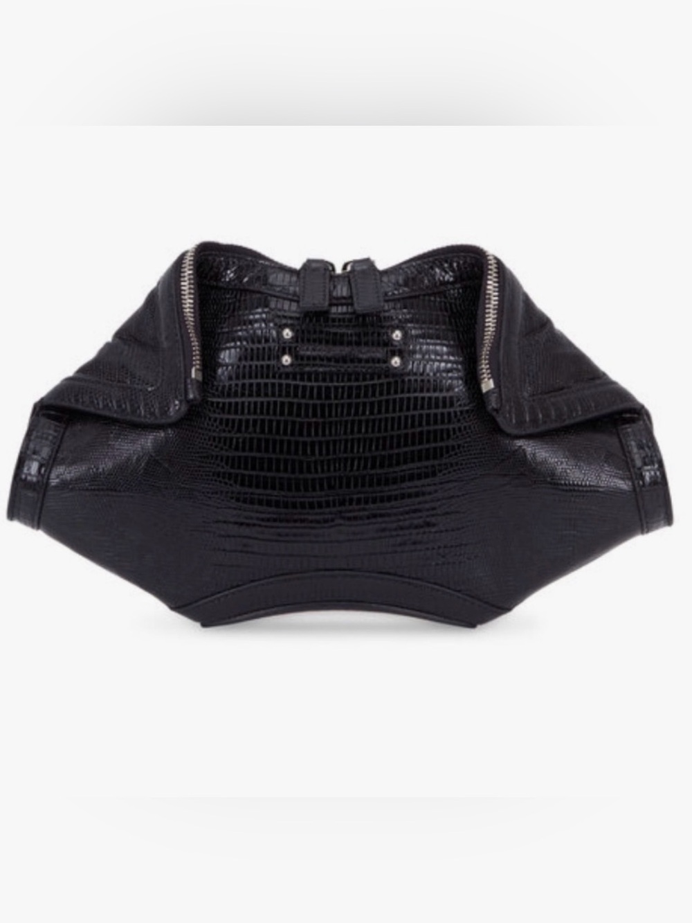 ALEXANDER MCQUEEN Lizard Embossed Black Leather De Manta Clutch Bag